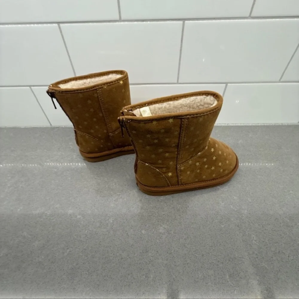 Gap Little Girl Faux Sherpa Brown Gold Star Print Gold Boots Sz 10 Worn 2x